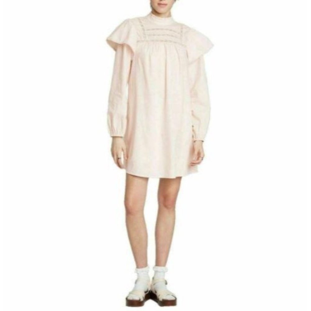 Wild Fable NWT Dusty Peach Long Sleeve High Neck Poplin Prairie Dress Size S - Picture 1 of 9